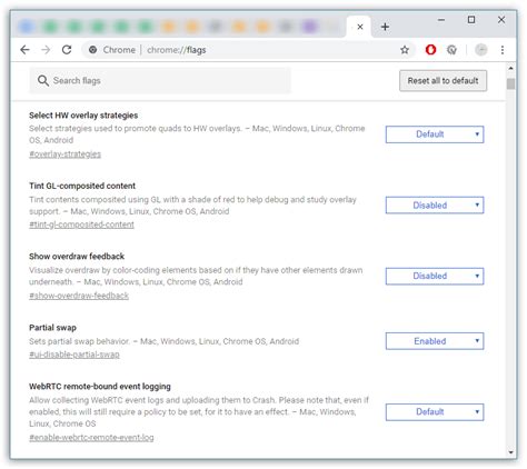 Настройка интерфейса с помощью Chrome Flags