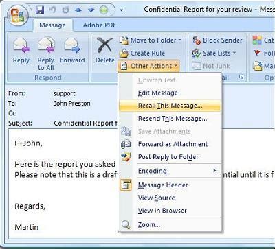 Отзыв письма в Microsoft Outlook