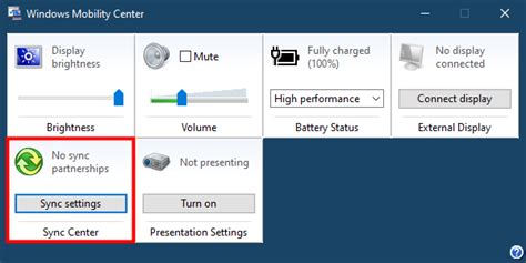 Открытие Центра мобильности Windows