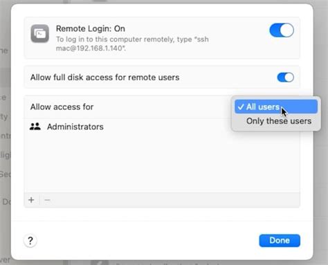 Разрешение доступа по SSH на Mac