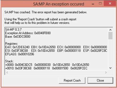 Способы решения ошибки 0x0040fb80 в SAMP