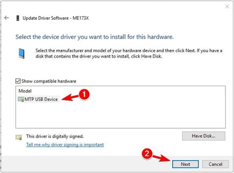 Установка драйвера для USB-устройства MTP на Windows