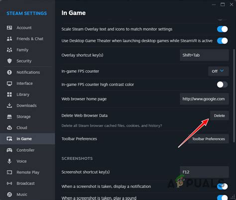 Очистка сохраненных данных веб-браузера на портативной консоли Steam