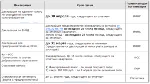 Основные сроки подачи налоговой декларации