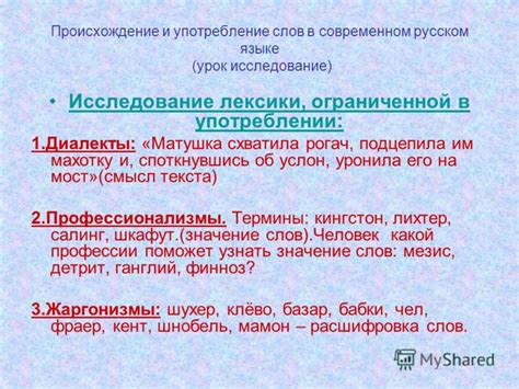 Значение и употребление в современном русском языке