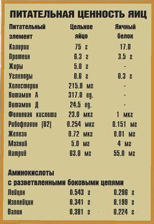 Питательная ценность куриных яиц